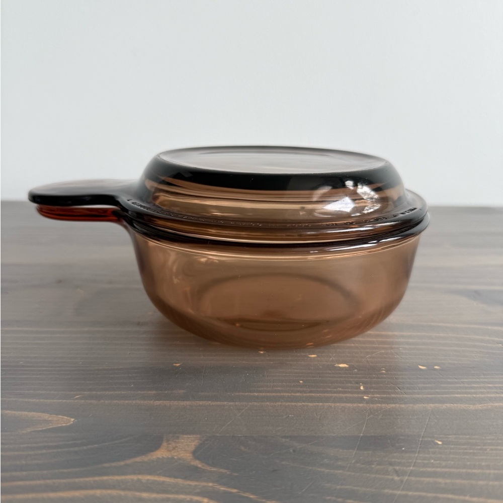 Vintage Amber Visions Corning grab it bowl with lid